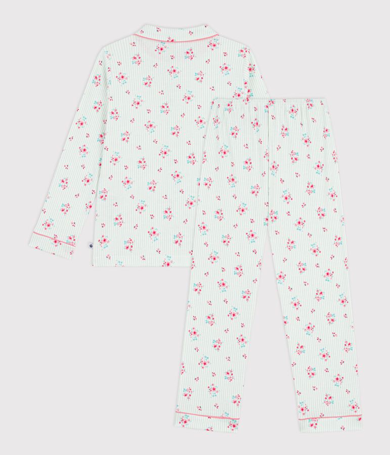Pijama infantil abotonado de algod&oacute;n estampado blanco/azul/multicolor