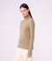 Camiseta lisa de cuello alto de algod&oacute;n para mujer beige