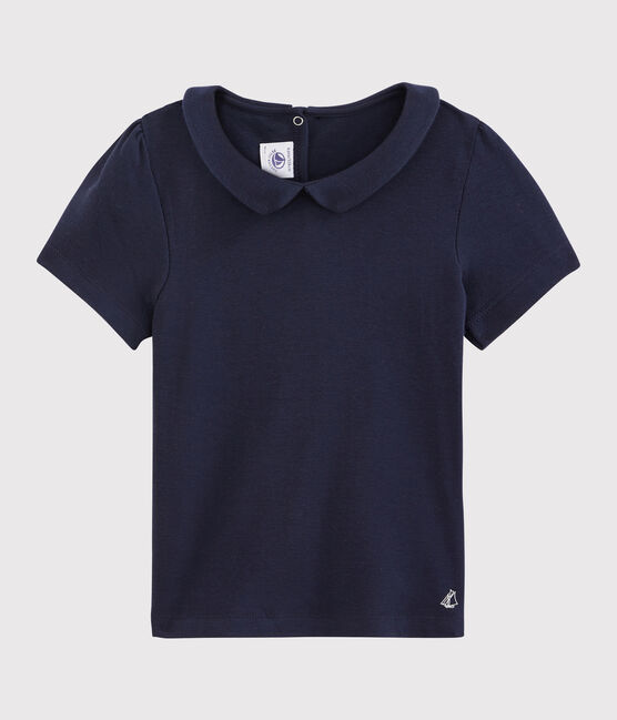 Camiseta de manga corta de algodón de niña azul SMOKING
