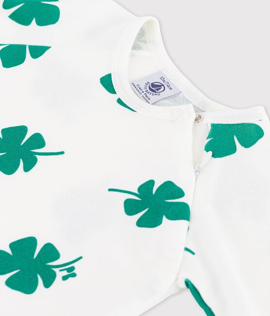 Pelele de bebé con estampado vegetal de algodón orgánico blanco MARSHMALLOW/verde GAZON