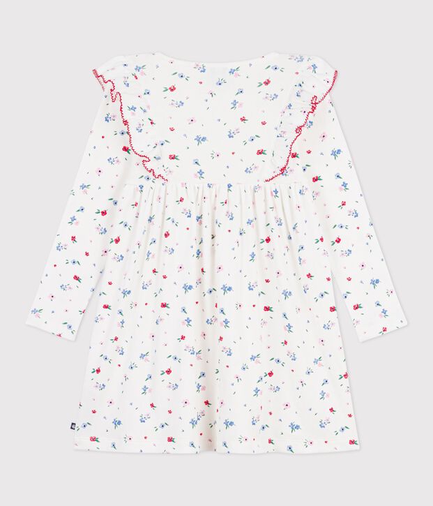 Vestido infantil de algod&oacute;n de manga larga con estampado de flores blanco/multicolor