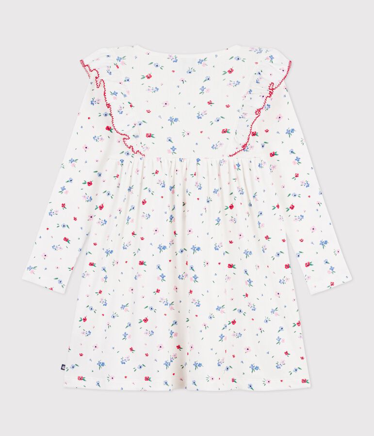 Vestido infantil de algod&oacute;n de manga larga con estampado de flores blanco/multicolor