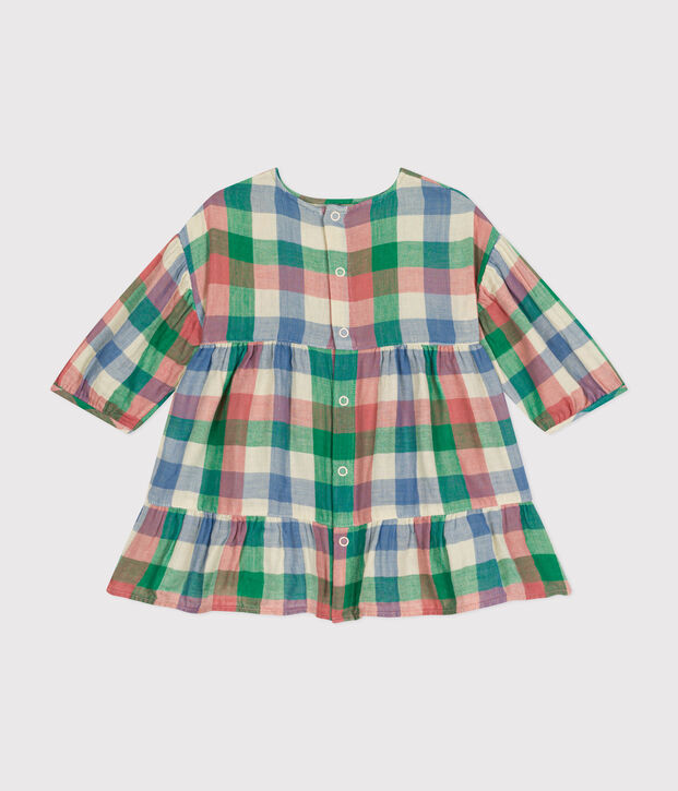 Vestido de gasa de algod&oacute;n de manga larga para beb&eacute; crudo/multicolor