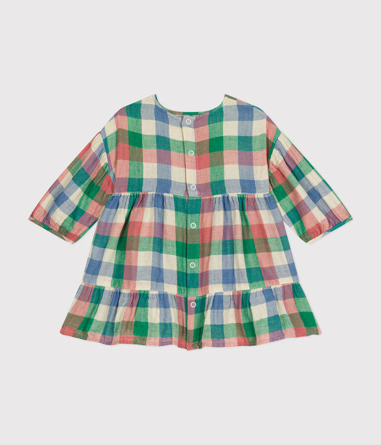 Vestido de gasa de algod&oacute;n de manga larga para beb&eacute; crudo/multicolor