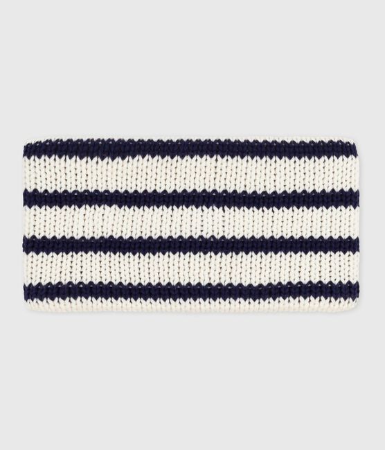 Braga de cuello a rayas de punto tricotado con forro polar para bebé azul MARSHMALLOW/ SOIR