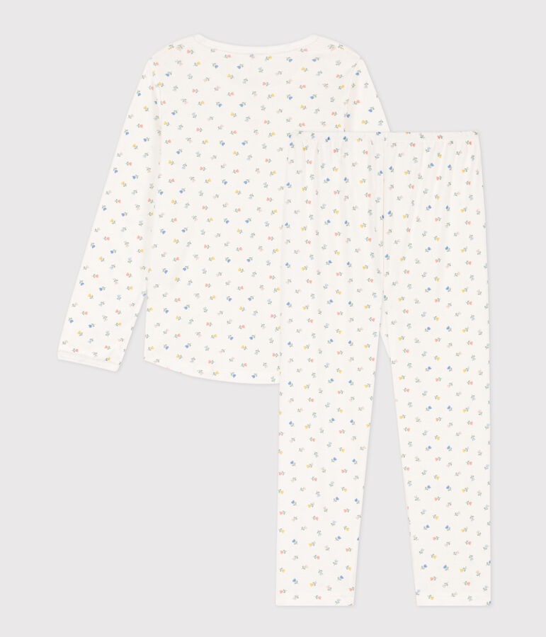 Pijama de algod&oacute;n con flores para ni&ntilde;a blanco MARSHMALLOW/blanco MULTICO