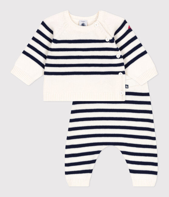 Conjunto tricotado de 2 piezas con rayas marineras para bebé azul MARSHMALLOW/ SOIR