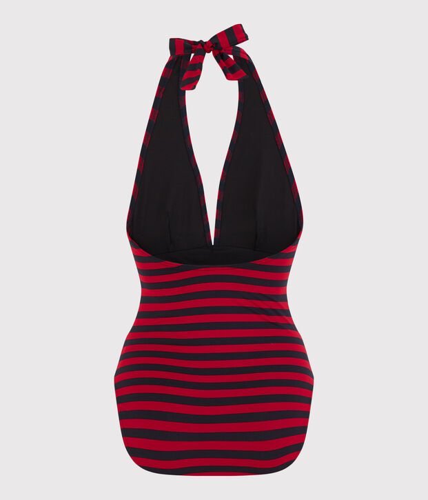 Traje de ba&ntilde;o de 1 pieza reciclado de mujer azul/rojo