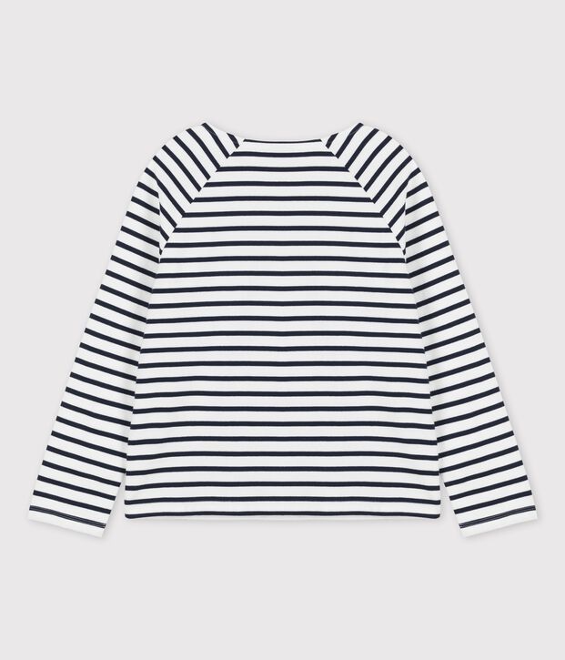 Jersey abotonado de algod&oacute;n de mujer blanco/azul