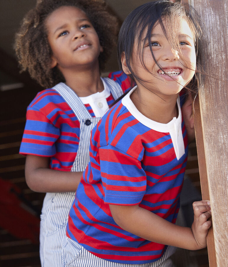 Camiseta de algod&oacute;n a rayas para ni&ntilde;a azul/rojo