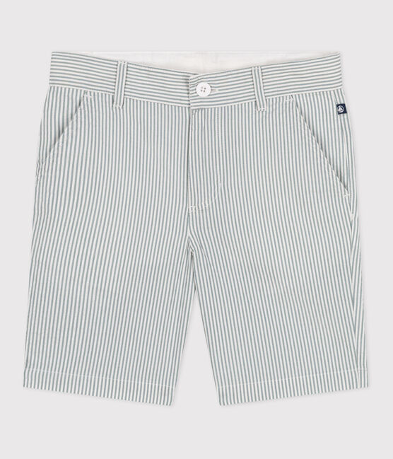 Bermudas cortas infantiles de algodón a rayas blanco MARSHMALLOW/azul BRUT