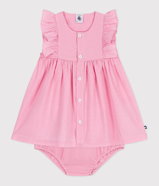 Vestido de algodón ligero sin mangas y pololo con estampado vichy para bebé blanco ECUME/ PETAL