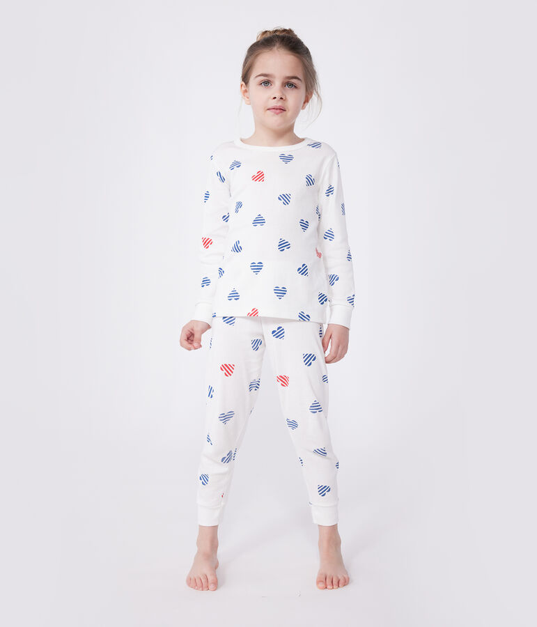 Pijama infantil de manga larga de algod&oacute;n con estampado de corazones blanco/multicolor