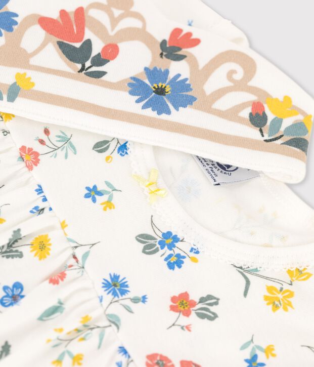 Camis&oacute;n de algod&oacute;n de manga corta con flores para ni&ntilde;a blanco/multicolor