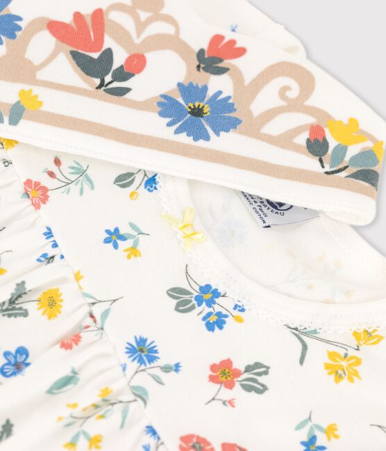 Camisón de algodón de manga corta con flores para niña blanco MARSHMALLOW/blanco MULTICO