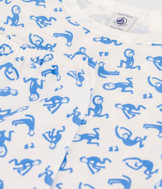 Pijama de manga corta con monos de algodón de niño blanco MARSHMALLOW/azul BRASIER