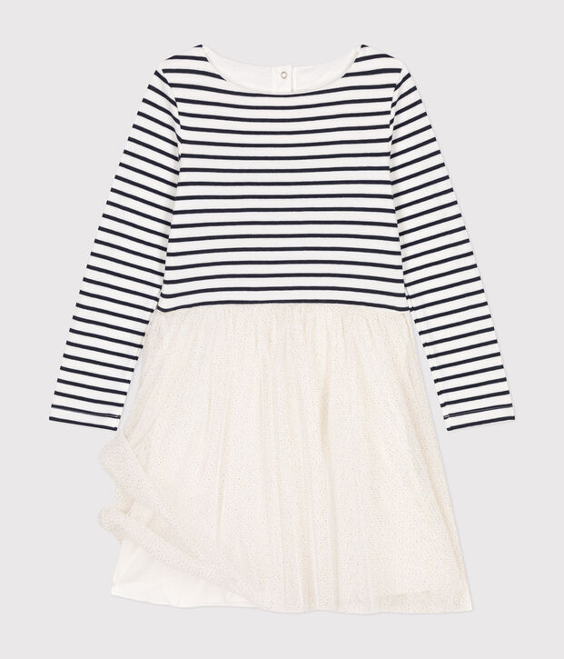 Vestido de t&uacute;bico y tul para ni&ntilde;a blanco/multicolor