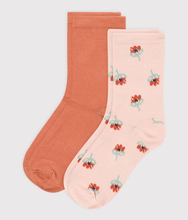 Juego de 2 pares de calcetines con flores para ni&ntilde;a multicolor
