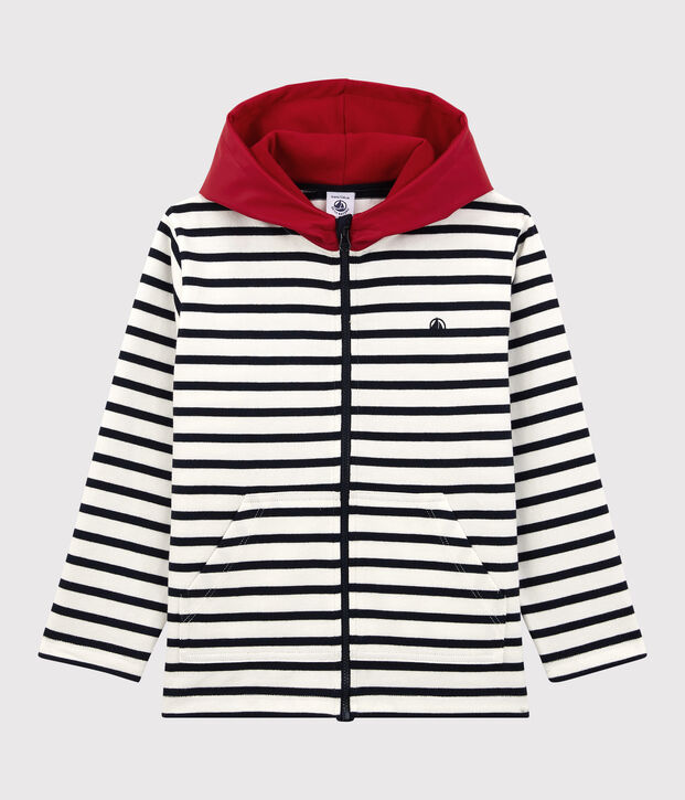 Sudadera de algod&oacute;n con capucha infantil unisex blanco/azul