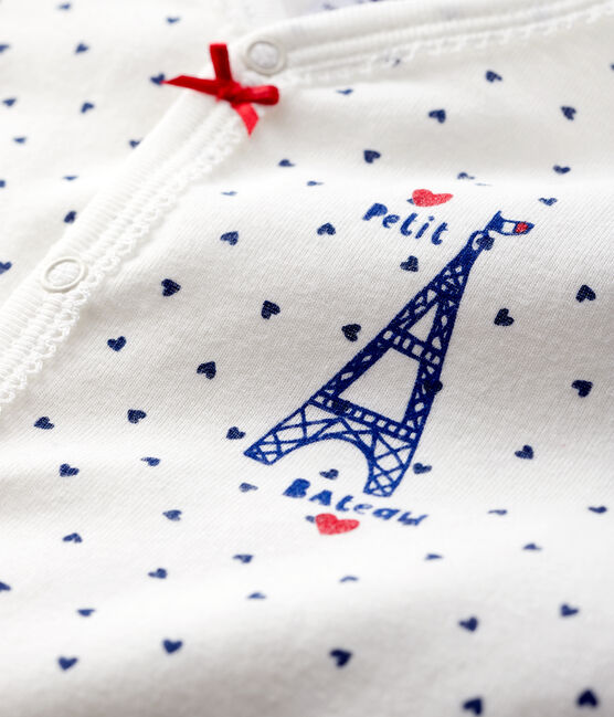 Pijama enterizo de París de algodón de bebé niña blanco MARSHMALLOW/azul MEDIEVAL