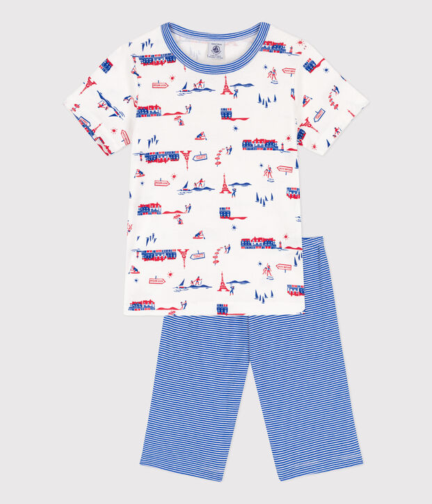 Pijama corto Par&iacute;s de algod&oacute;n para ni&ntilde;o blanco/multicolor