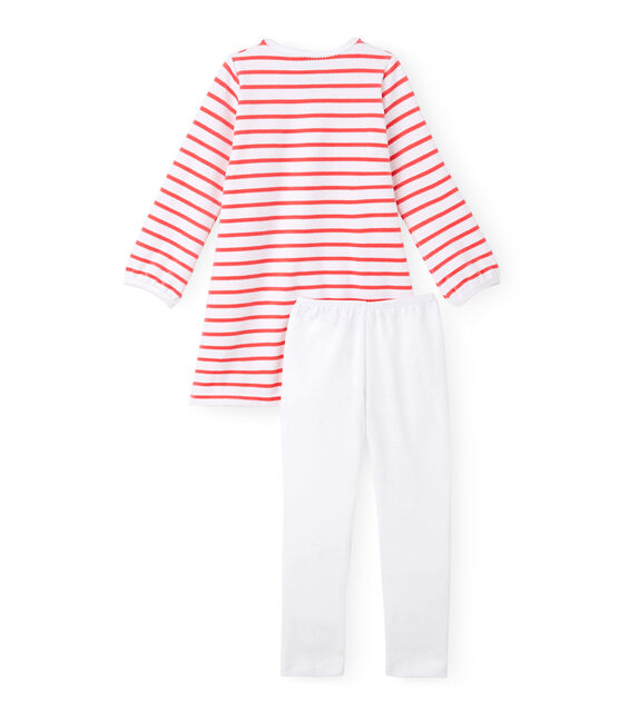 Chemise de nuit fille à rayure marinière et son legging blanco ECUME/rojo CARMEN