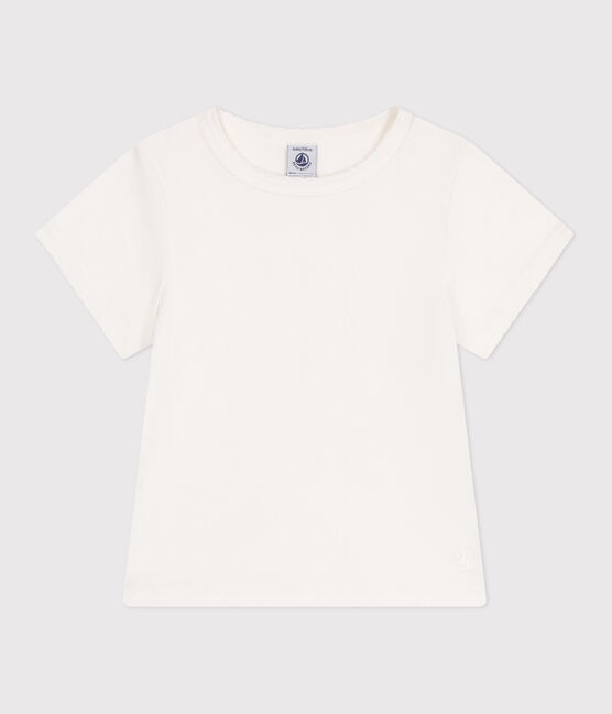 Camiseta infantil lisa de manga corta de algodón blanco MARSHMALLOW