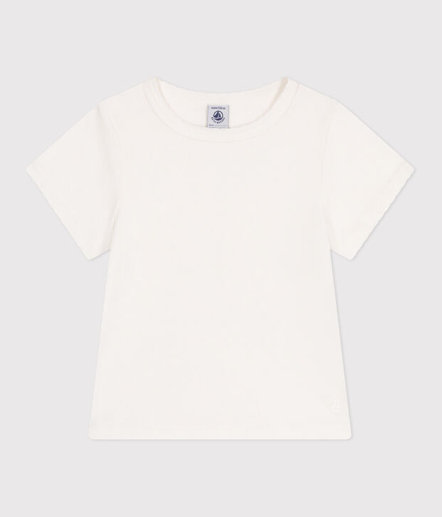 Camiseta infantil lisa de manga corta de algod&oacute;n blanco