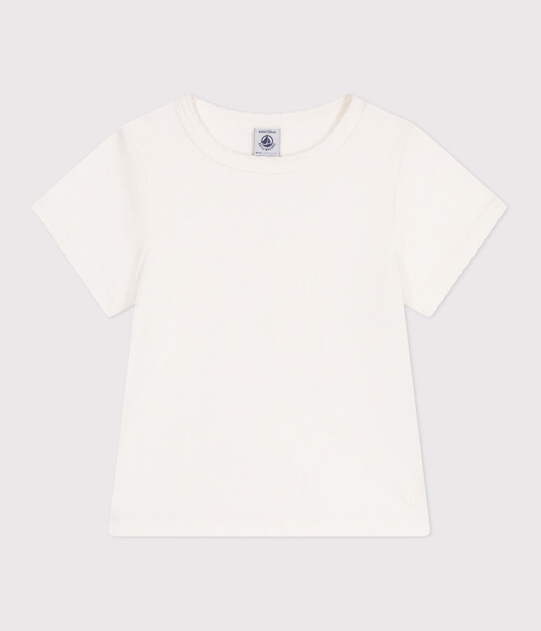Camiseta infantil lisa de manga corta de algod&oacute;n blanco