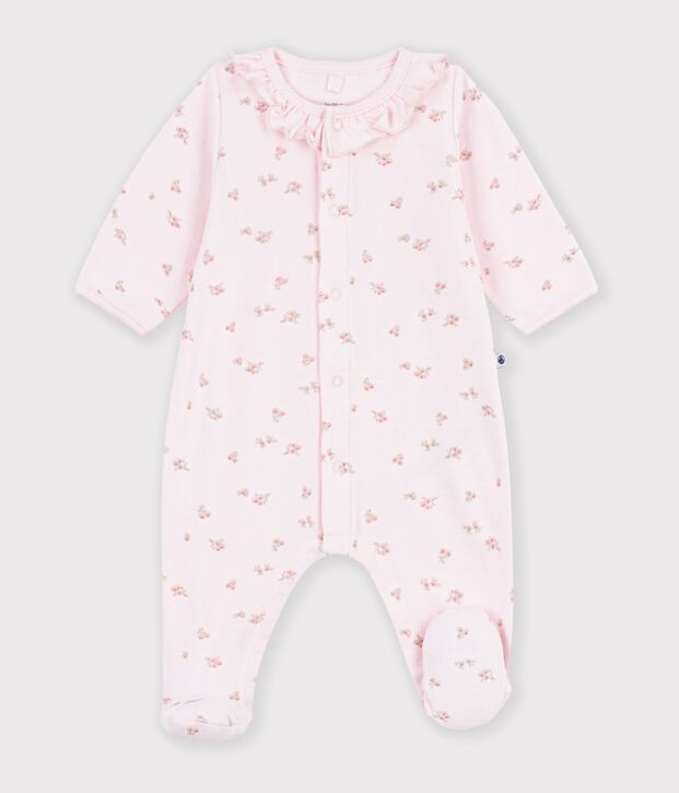 Pijama de terciopelo con cuello y estampado de flores para beb&eacute; rosa/multicolor