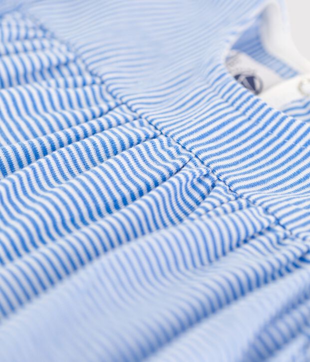 Blusa de manga corta de algod&oacute;n ecol&oacute;gico de beb&eacute; azul/blanco