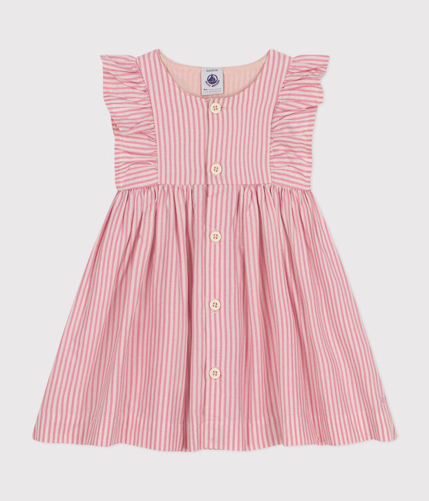 Vestido de manga corta de popelina de beb&eacute; rosa/rosa