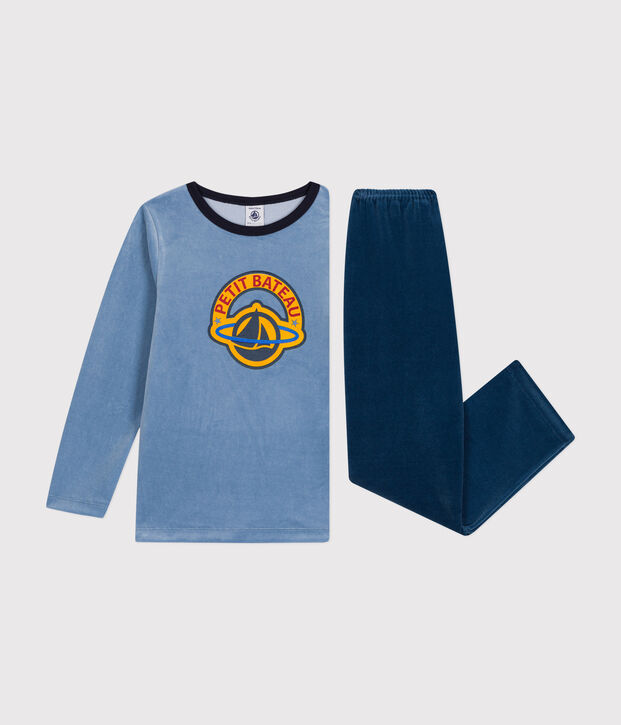 Pijama infantil liso de terciopelo azul/azul