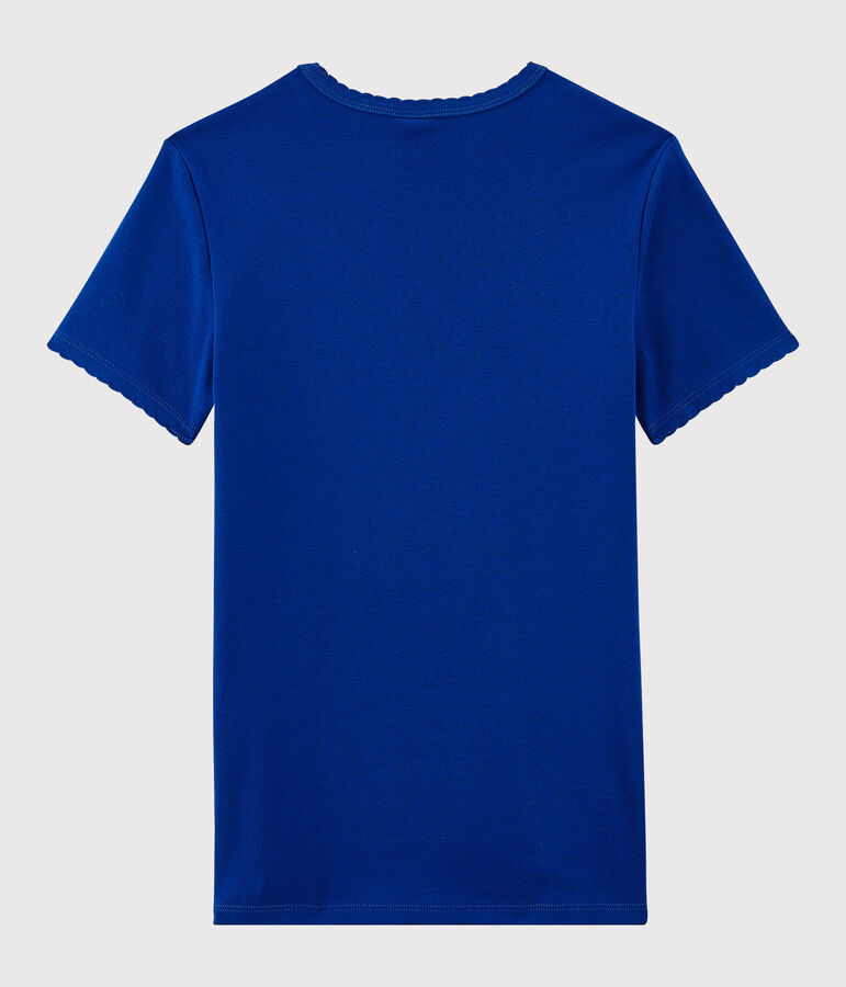 Camiseta de cuello redondo emblem&aacute;tica de algod&oacute;n de mujer azul