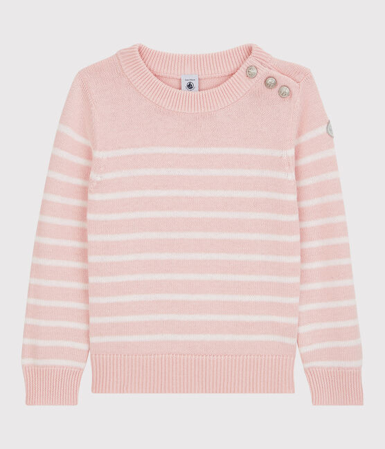 Jersey de lana y algodón para niña rosa MINOIS/blanco MARSHMALLOW