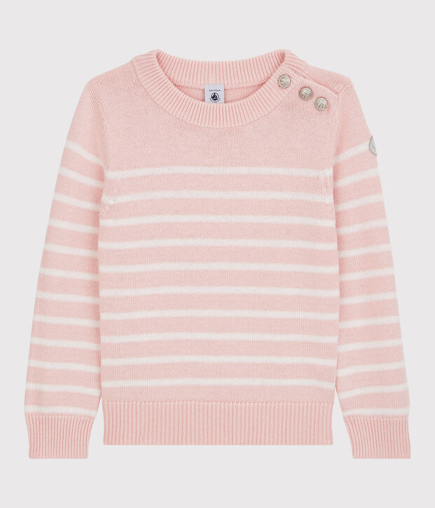 Jersey de lana y algod&oacute;n para ni&ntilde;a rosa/blanco