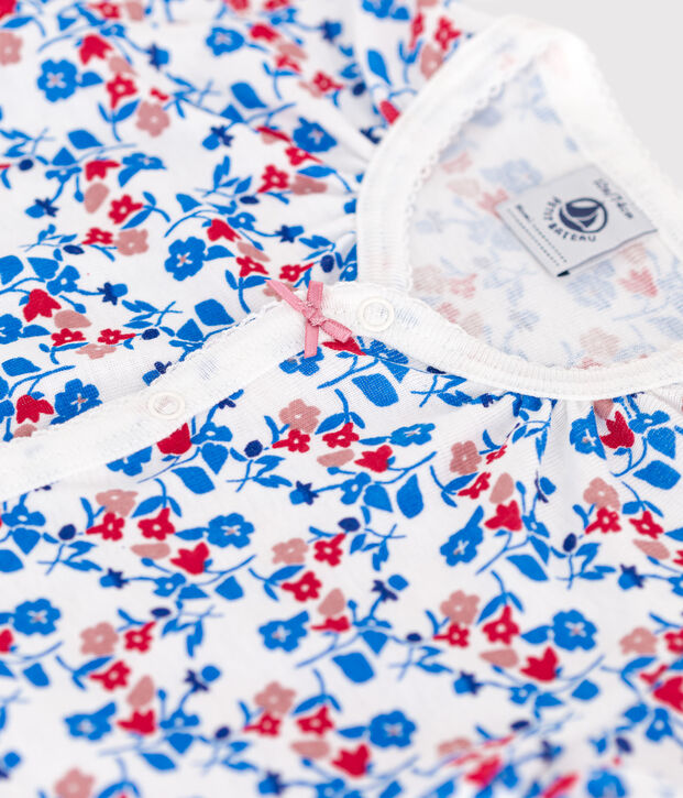 Mono corto de algod&oacute;n con flores para beb&eacute; blanco/multicolor