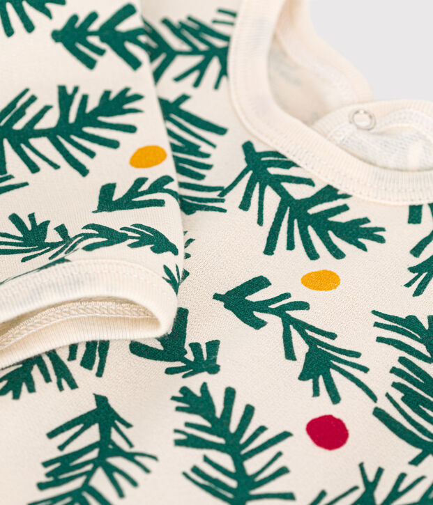 Pijama de felpa perchada con estampado de &aacute;rbol de Navidad para beb&eacute; crudo/multicolor