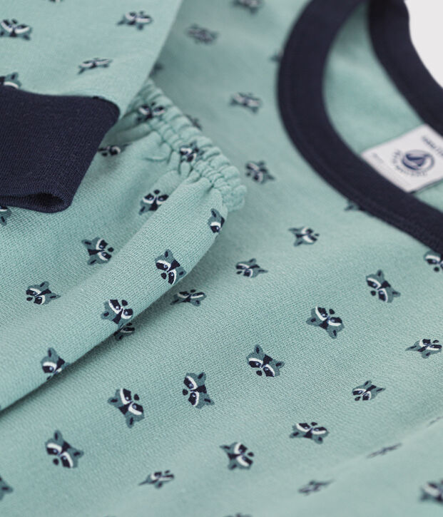 Pijama infantil de felpa cepillada con estampado de mapache verde/multicolor