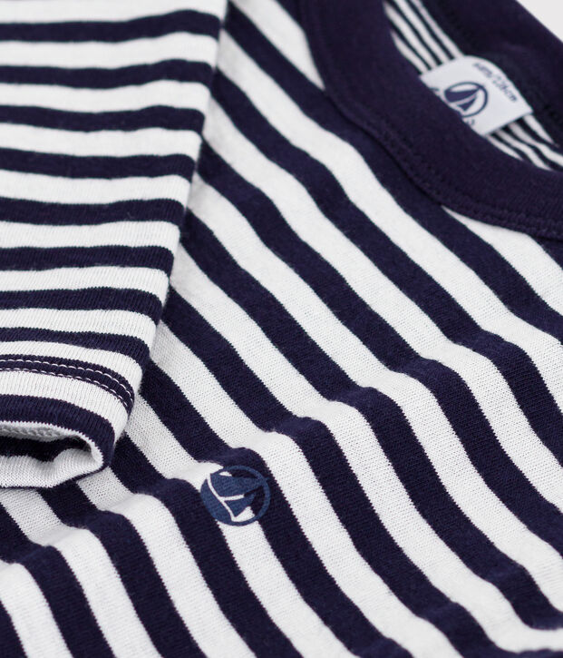 Camiseta infantil de algod&oacute;n de manga larga a rayas azul/crudo