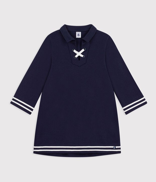 Vestido infantil liso de manga larga de algod&oacute;n SMOKING
