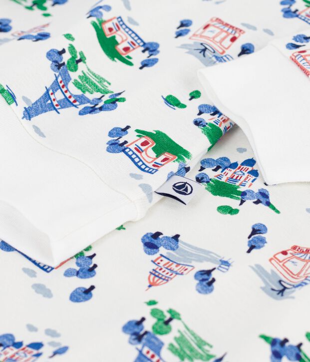 Pijama de algod&oacute;n con estampado de Par&iacute;s para mujer blanco/multicolor