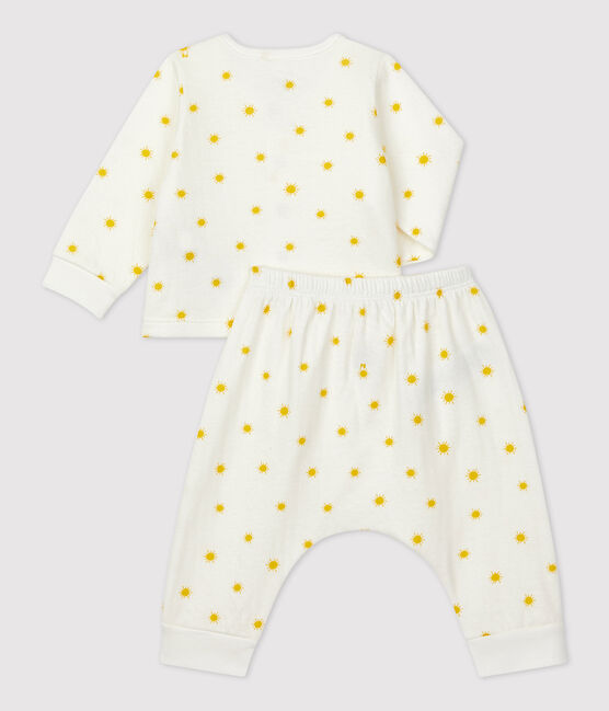 Conjunto de 2 piezas con estampado de sol de tejido túbico ecológico de bebé blanco MARSHMALLOW/ ORGE