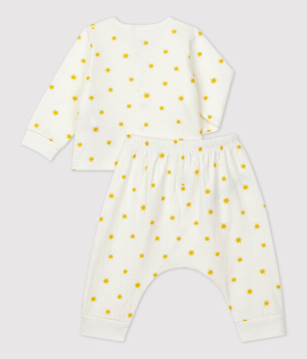Conjunto de 2 piezas con estampado de sol de tejido t&uacute;bico ecol&oacute;gico de beb&eacute; blanco/amarillo