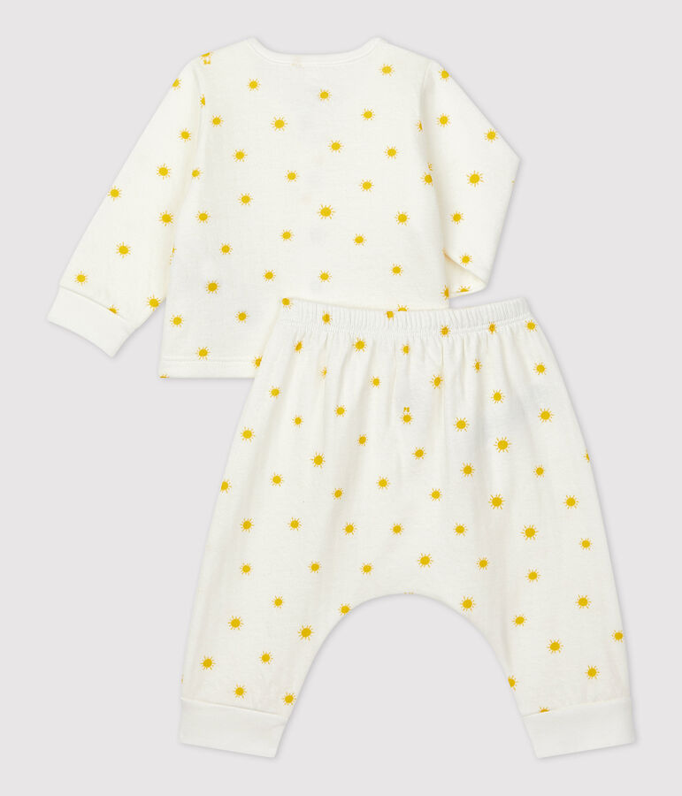 Conjunto de 2 piezas con estampado de sol de tejido t&uacute;bico ecol&oacute;gico de beb&eacute; blanco/amarillo