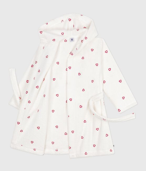 Albornoz infantil de rizo de algodón con corazones bordados blanco MARSHMALLOW/rojo TERKUIT