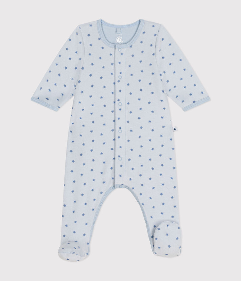 Bodyjama de terciopelo con estampado de peque&ntilde;as estrellas para beb&eacute; azul/azul