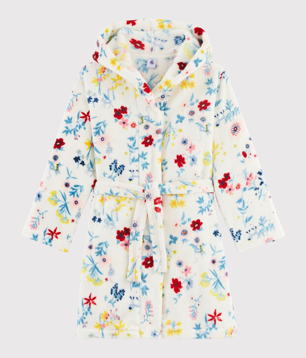 Bata de casa de polar para ni&ntilde;a con flores blanco/multicolor