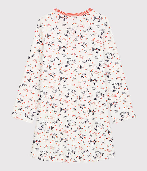 Camisón de flores con estampado de París de niña de algodón orgánico blanco MARSHMALLOW/blanco MULTICO