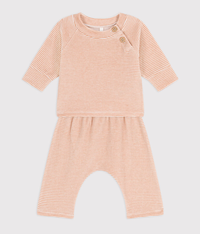 Conjunto de 2 piezas de beb&eacute; de terciopelo de algod&oacute;n beige/blanco